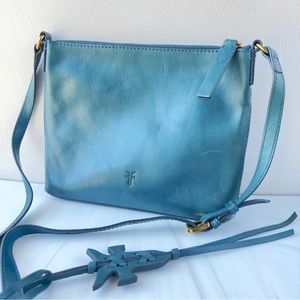 Frye Carson Crossbody Bag in Teal Peacock Adjustable Strap Brass Hardware